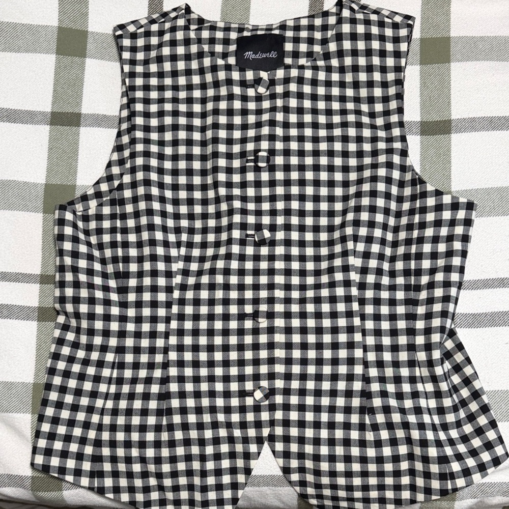 Madewell Black and White Plaid Vest